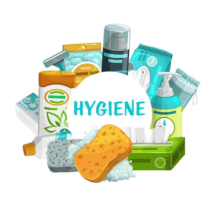 Vetor produtos de higiene e cuidados com o corpo vetor moldura redonda