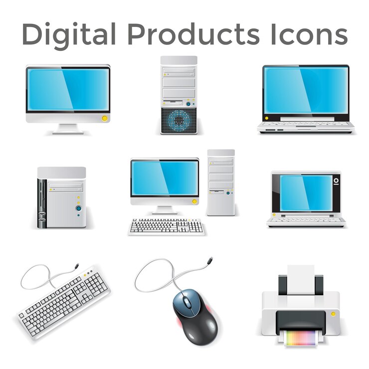 Vetor produtos digitais ícones gadgets aplicativos e dispositivos coleção de arte vector