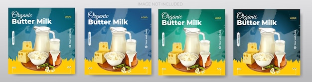 Produtos lácteos, venda de leite, modelo de postagem de mídia social para design de banner do instagram