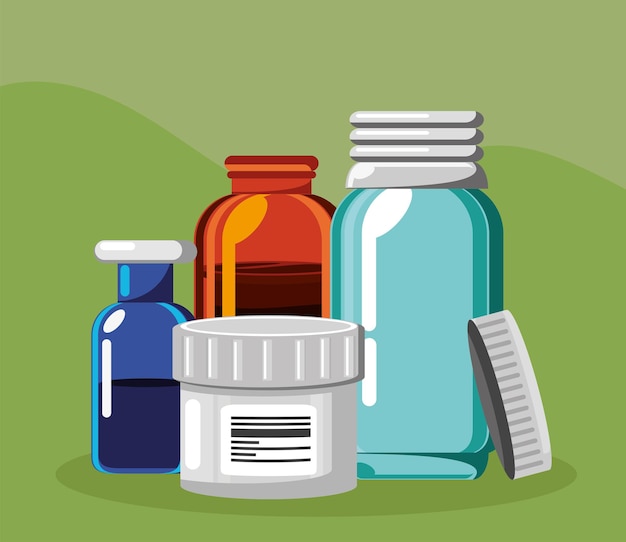 Vetor produtos para frascos de vários recipientes de medicamentos