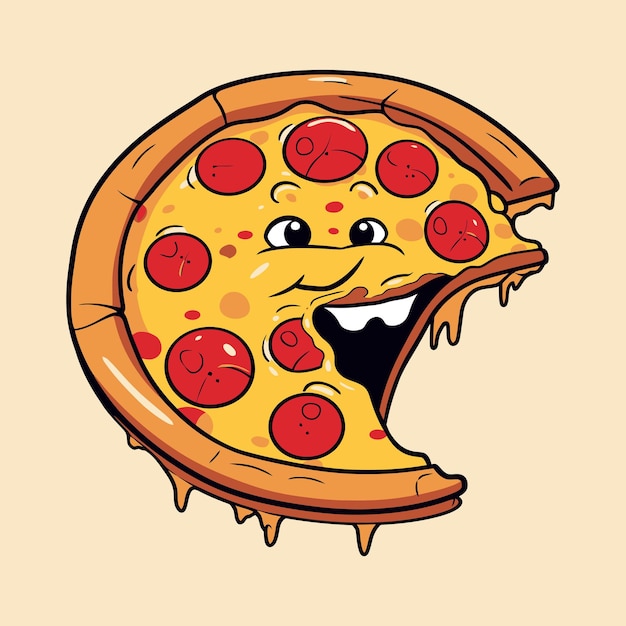 Vetor proeza da pizza arte vetorial animada de um mascote do homem da pizza repleto de sabor