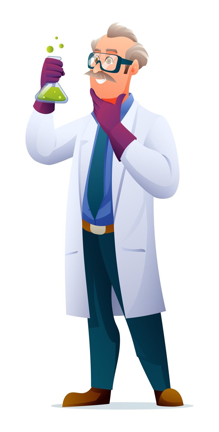 Vetor professor de ciência vestindo casaco de laboratório segurando um tubo de ensaio personagem de desenho animado vetor