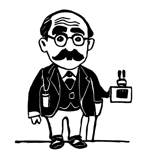 Professor médico velho barba mão desenhada cartoon adesivo ícone conceito ilustração isolada