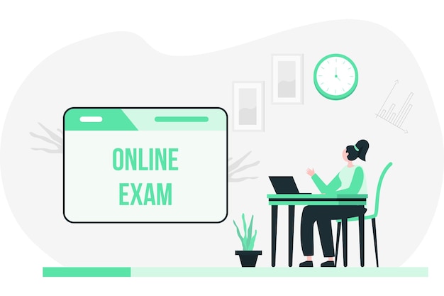 Professora explicando o exame on-line Ilustração plana