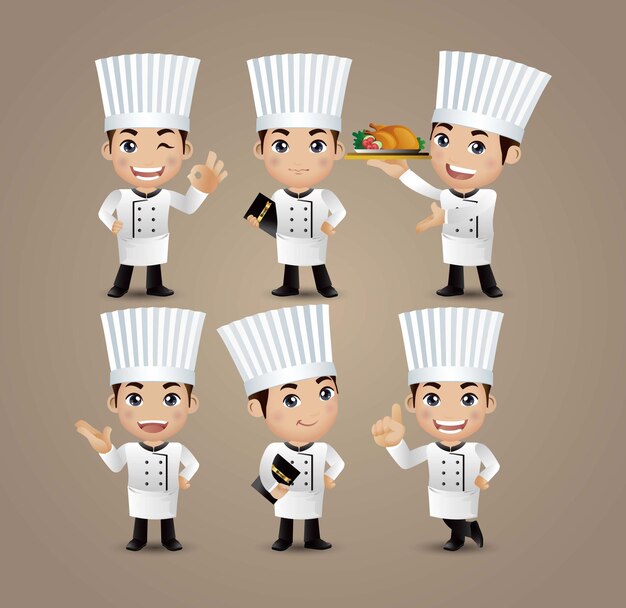 Profissão - chef com diferentes poses