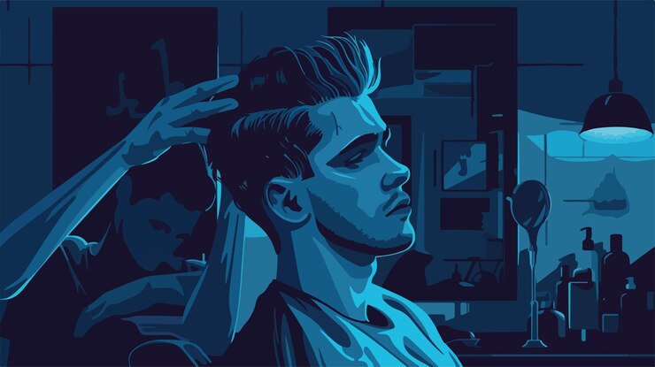 Vetor profissional jovem cabeleireiro masculino em ilustração vetorial de fundo escuro