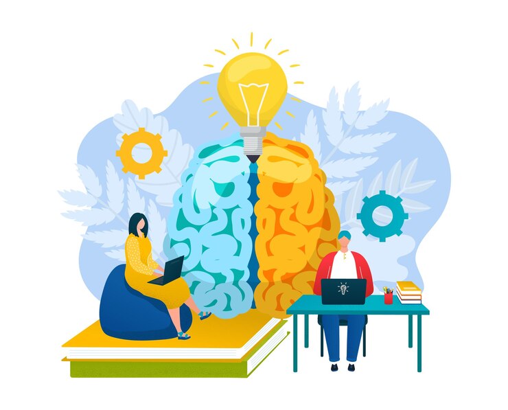 Programador de personagem de mulher e homem fazendo brainstorming de ideias criativas pessoas juntas codificando vetor plano