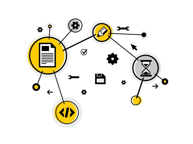 Programming and computer pc engineering vector illustration repairing and fixing bugs coding app on pc