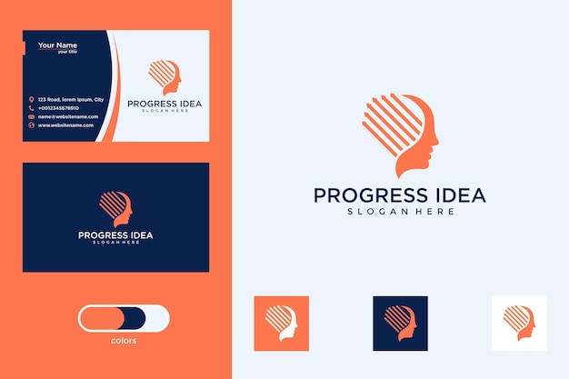 Progresso com design de logotipo de cabeça humana e cartão de visita