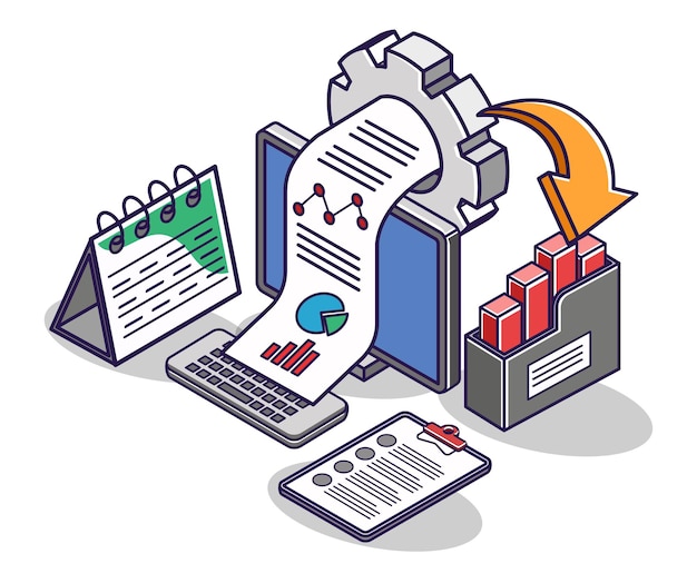 Progresso da análise de dados de negócios de investimento de ilustração de conceito isométrico plano
