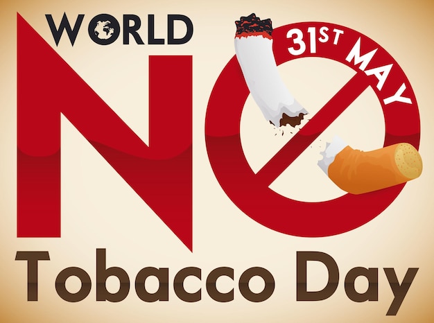 Vetor proibido sinal sobre o cigarro para conscientização durante o dia sem tabaco
