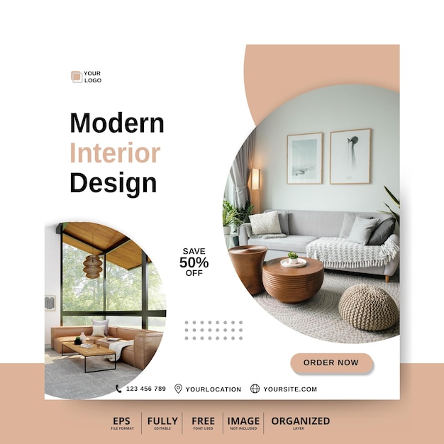 Vetor projetar modelo de postagem de mídia social para interior moderno