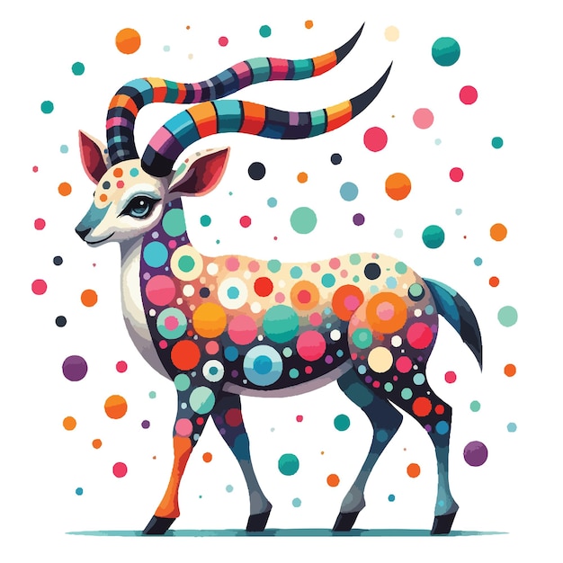 Vetor projetar uma ilustração de um cervo colorido com alguns círculos coloridos