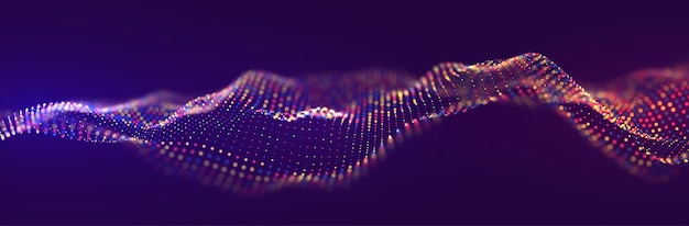 Projeto abstrato da onda. Paisagem futurista com pontos. Ponto de fluxo. Modelo de folheto ou banner,