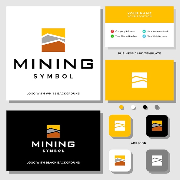 Projeto abstrato do logotipo do símbolo da mina com modelo de cartão de visita