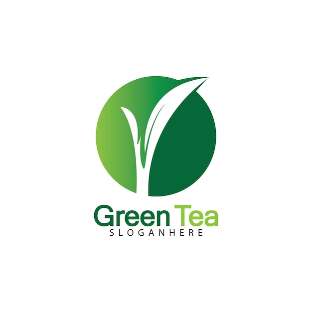 Projeto da ilustração do ícone do vetor do logotipo da folha de chá verde isolado na imagem vetorial de fundo branco