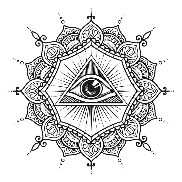 Projeto da mandala do terceiro olho. livro para colorir ou impressão de t-shirt.