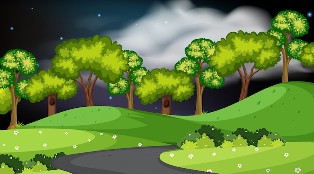 Projeto da paisagem com parque à noite