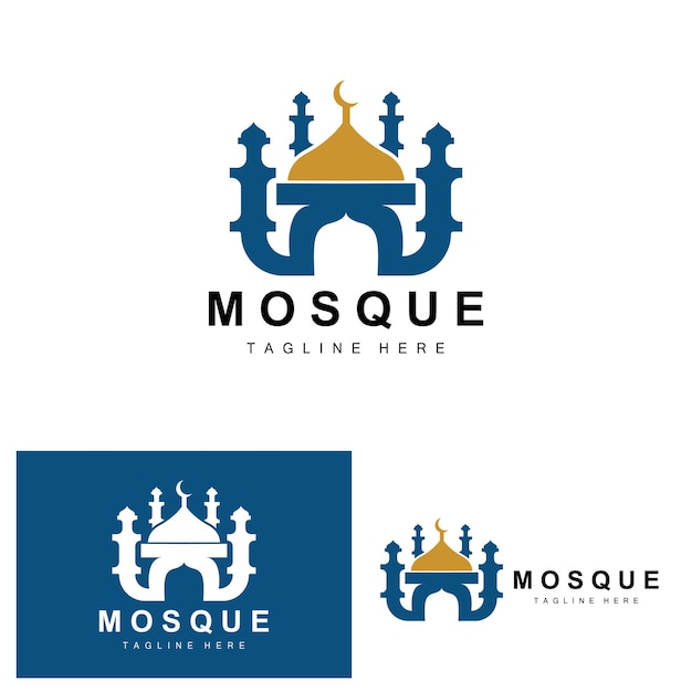 Projeto de adoração islâmica do logotipo da mesquita eid al fitr mesquita modelo de ícone vetorial ramadan eid al adha