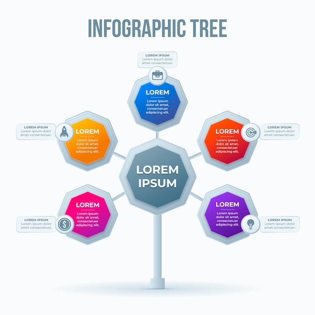 Vetor projeto de árvore infográfico gradiente