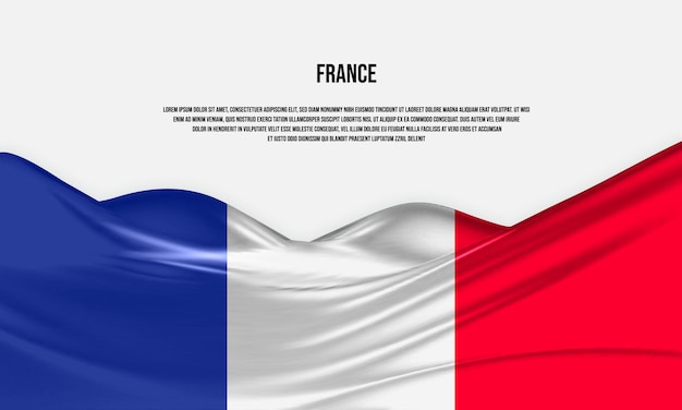 Projeto de bandeira da França. Acenando a bandeira francesa feita de cetim ou tecido de seda. Ilustração vetorial.