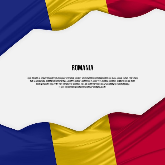Projeto de bandeira da romênia. acenando a bandeira da romênia feita de cetim ou tecido de seda. ilustração vetorial.