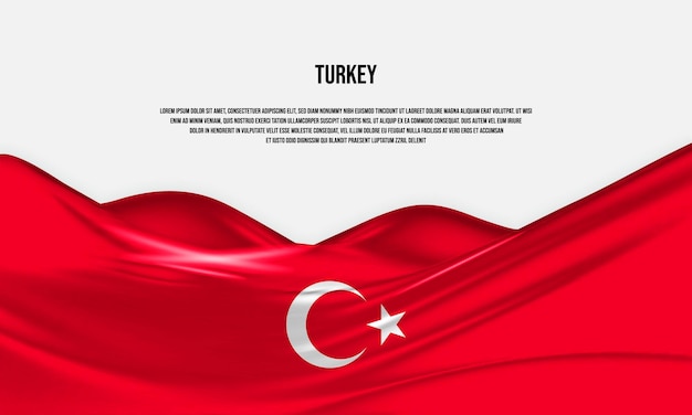 Projeto de bandeira da turquia. acenando a bandeira turca feita de cetim ou tecido de seda. ilustração vetorial.