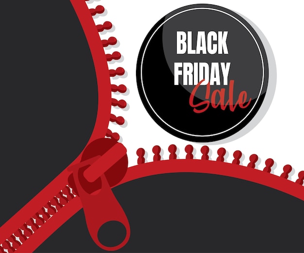 Projeto de banner de vetor de zíper com círculo para venda de sexta-feira negra. modelos de tag preta com ofertas especiais de compra, traços e elementos.