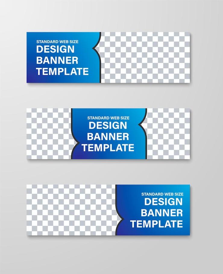 Vetor projeto de banners web horizontais com lugar para foto e texto com seta