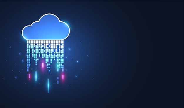 Projeto de conceito de computação em nuvem Transformação de dados digitais, download e upload Rede de tecnologia em nuvem Ilustração vetorial
