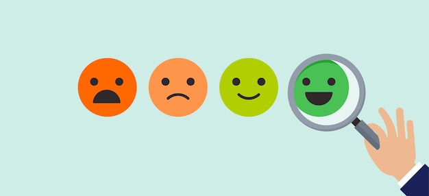 Vetor projeto de conceito de feedback, emoticon, emoji e sorriso, escala de emoticons