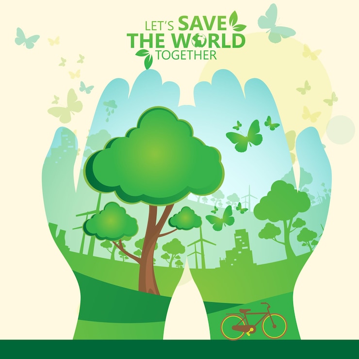 Vetor projeto de conceito de ideia criativa de ecologia e preservação do meio ambiente