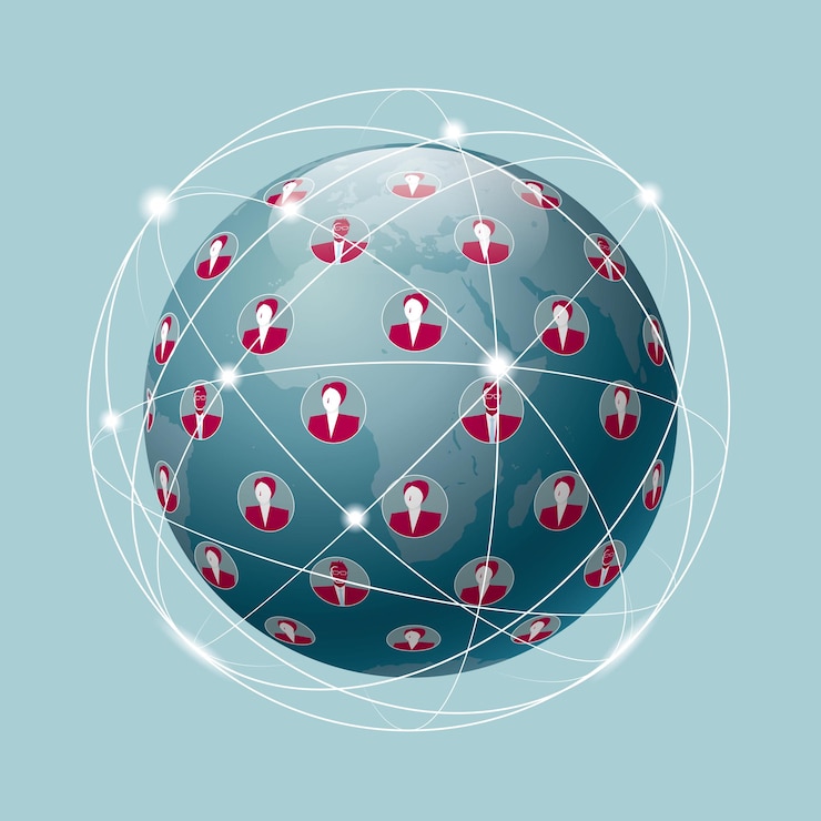 Vetor projeto de conceito de internet. mapa mundial. o fundo é azul.