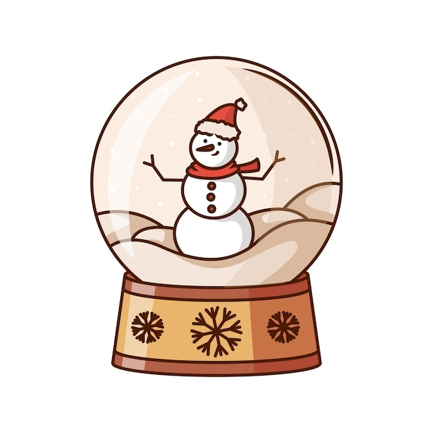 Projeto de conceito de natal com um globo de neve de natal com um boneco de neve vetor de um globo de neve