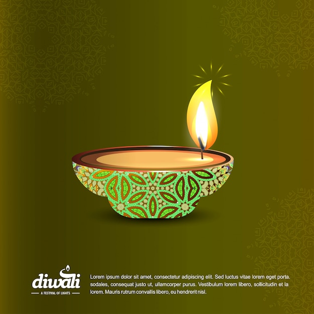 Projeto de Diwali com fundo verde e tipografia vector