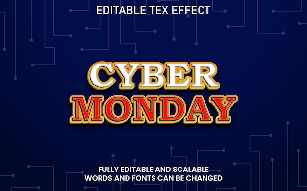 Vetor projeto de efeito de texto 3d editável de cyber monday