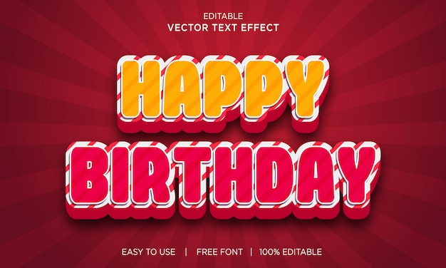 Projeto de efeito de texto editável de feliz aniversário com vetor premium