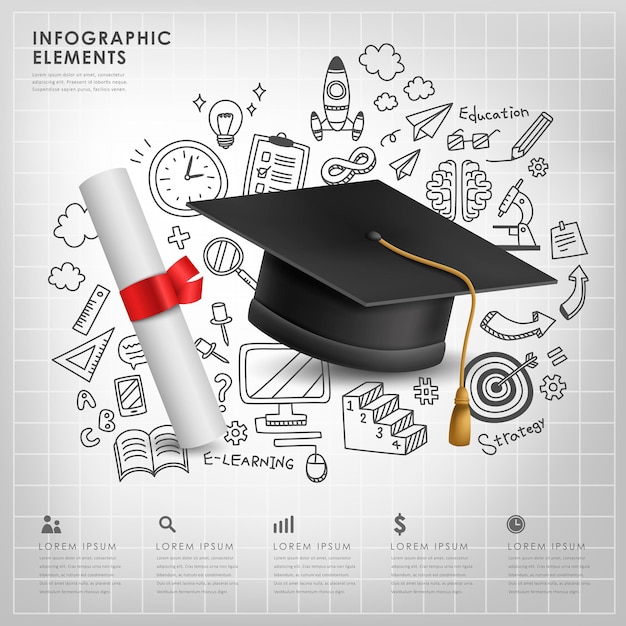 Vetor projeto de elementos do infográfico de ilustração vetorial conceito de graduação