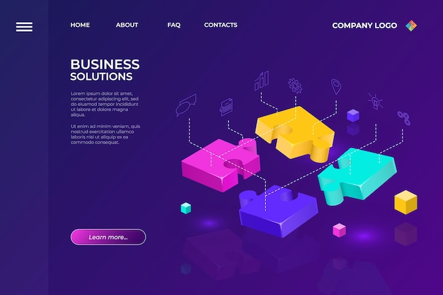 Projeto de equipe de quebra-cabeça 3D Construção de parcerias de confiança para parceiros de negócios Soluções tecnológicas de quebra'cabeça para a comunidade Cooperação de trabalho bem-sucedida Banner da Web ou página de destino Conceito vetorial