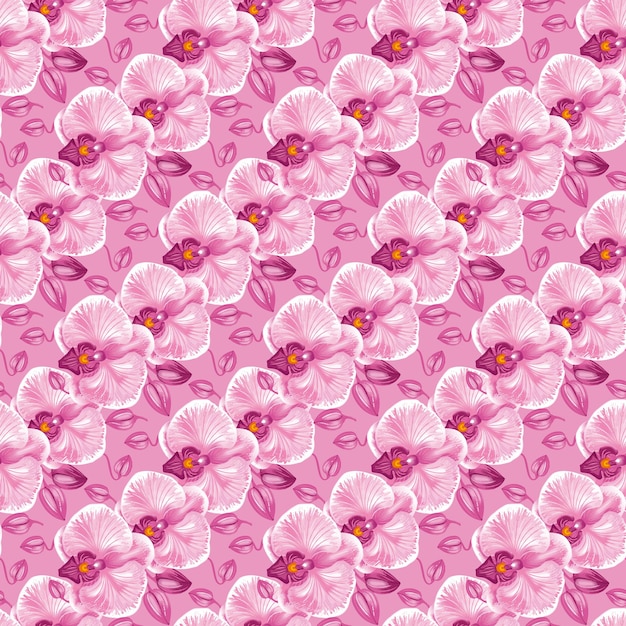 Projeto de flor de orquídea padrão sem emenda com fundo rosa