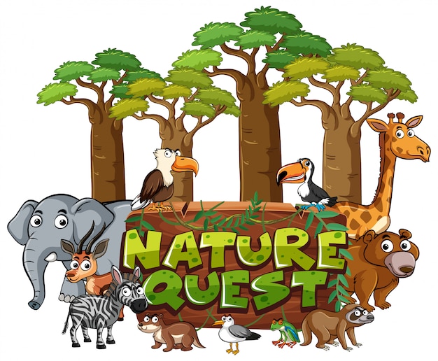 Projeto de fonte para busca de natureza palavra com animais na floresta