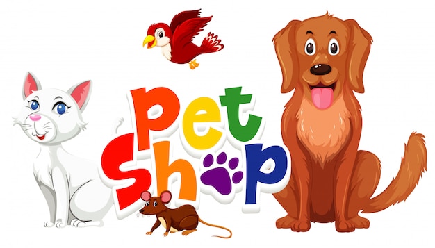 Projeto de fonte para pet shop com muitos animais fofos