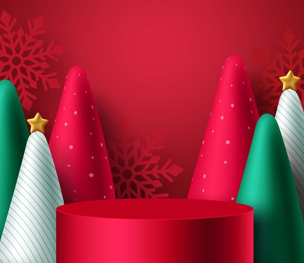 Projeto de fundo de vetor de pódio de Natal. Palco de Natal com elementos de abeto e pinheiro para férias