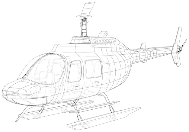 Projeto de helicóptero Conceito de wireframe de vetor Azul roxo Ilustração criada de 3d