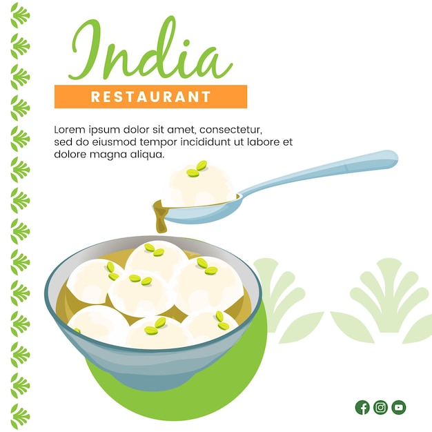Vetor projeto de ilustração de comida asiática de rasgulla indian food para modelo de mídia social de apresentação