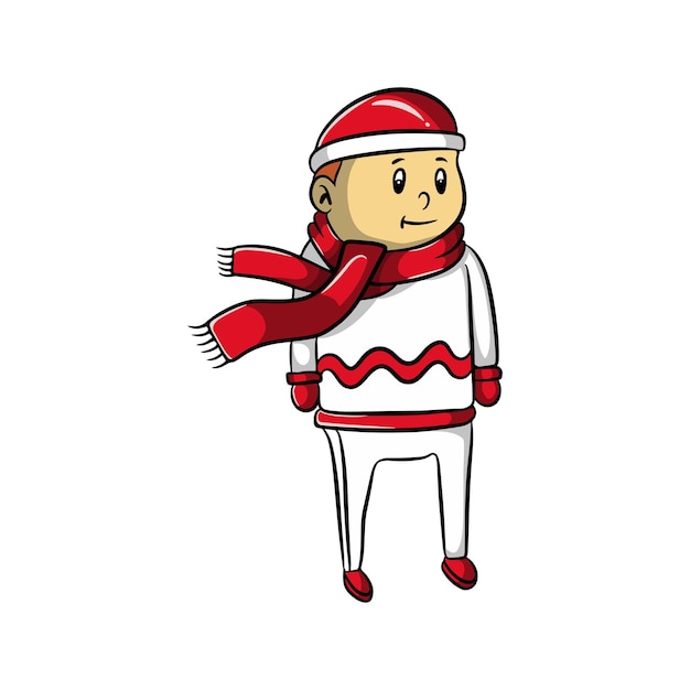 Projeto de ilustração de desenho animado de uma criança vestindo camisa e chapéu de Natal