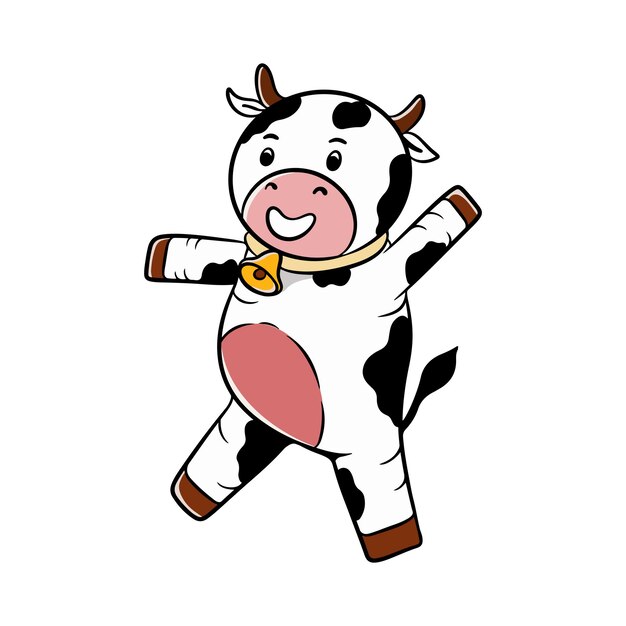 Projeto de ilustração de desenho animado de vaca leiteira bonita em pé