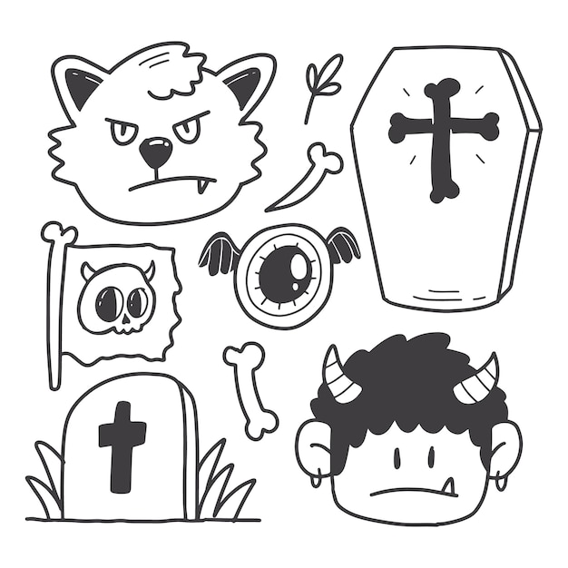 Projeto de ilustração de desenhos animados de rabiscos de Halloween