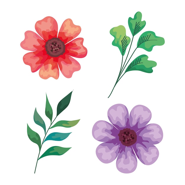Projeto de ilustração de ícones decorativos de belas flores e ramos
