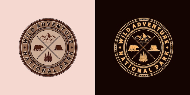 Projeto de ilustração de logotipo de aventura de acampamento ao ar livre design exclusivo de logotipo de aventura de estilo vintage emblema de logotipo de acampamento ao ar livre em estilo antigo vintage bear camp mountain and pine logo conceito inspiração